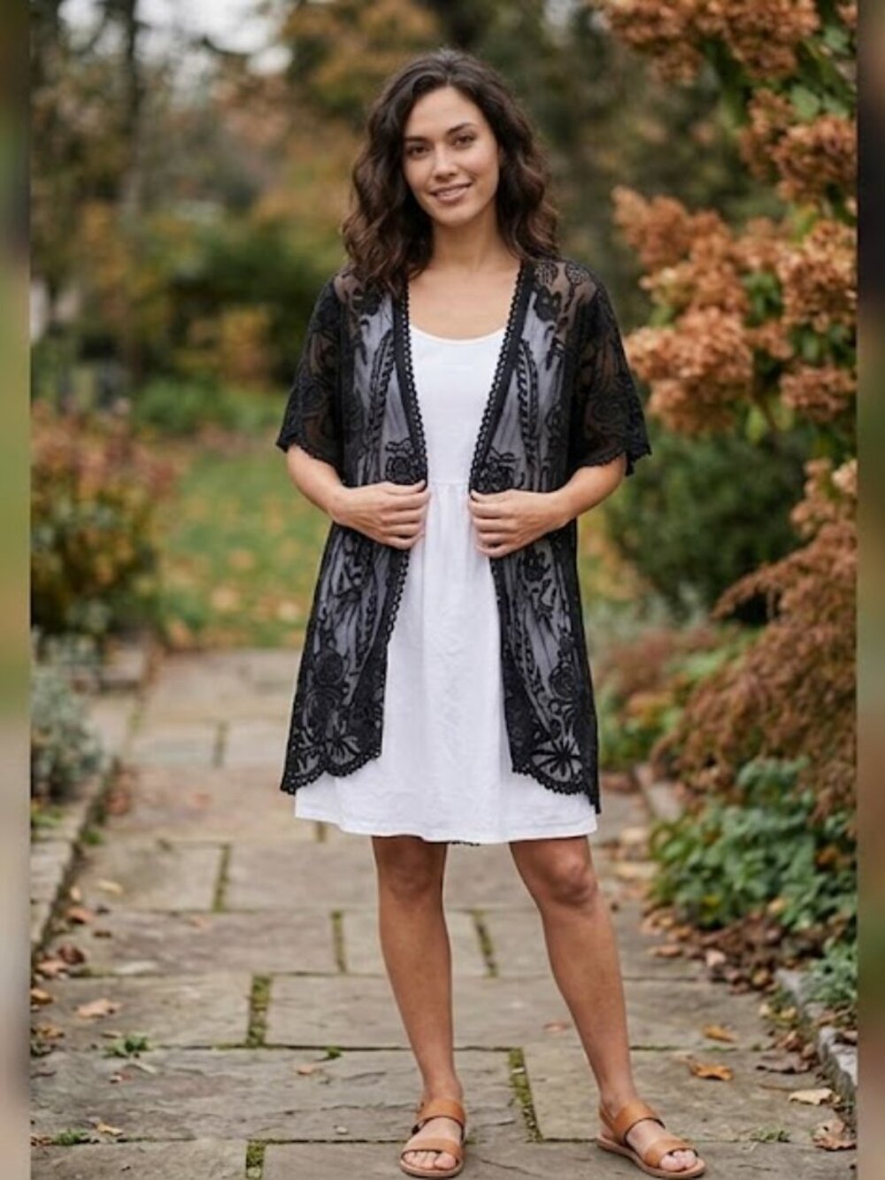 Sugar Rain Black Floral Lace Open-Front Cardigan Size L
